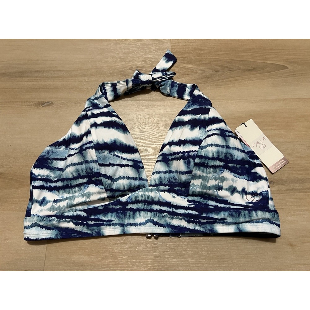 NWT Calia Watercolor Blue Halter Top Size 1X Medium Support Plus Size V Neck NEW